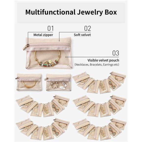 33 Pcs Travel Jewelry Bags Jewelry Pouch Bag, Clear Velvet Zipper Pocket Storage - Picture 4 of 5